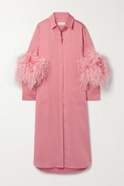 Pink Feather-trimmed satin midi shirt dress LAPOINTE NET-A-PORTER at Net a Porter