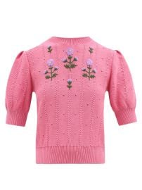 Pink Floral-embroidered cotton-blend sweater  Gucci  FASHION US at Matches