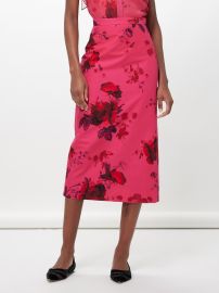 Pink Floral-print cotton-faille pencil skirt Erdem MATCHES UK at Matches