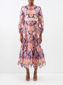 Pink Laurel Billow printed linen midi dress Zimmermann FASHION US at Matches