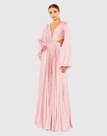 Pink Long Sleeve Pleated Charmeuse Cut Out Gown Mac Duggal at Mac Duggal