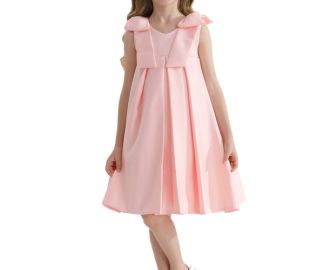 Pink Palermo Satin Bow Pleated Dress - com at Tulleen