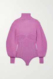 Pink Paneled ribbed-knit and bandage turtleneck bodysuit HERV LGER NET-A-PORTER at Net a Porter