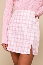 Pink Plaid Skirt - High Rise Plaid Skirt - Notched Mini Skirt - Lulus at Lulus