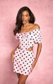 Pink Polka Dot Bow Detail Corset Top Co-ords PrettyLittleThing USA at Pretty Little Thing
