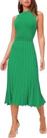 Pink Queen Women's Sleeveless Midi Dresses High Waisted Pleated Ribbed Knit Swing Long Dresses Casual Party Outfits at Amazon