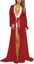 Pink Queen Women39s Long Sleeve Flowy Maxi Bathing Suit Swimsuit Tie Front Robe Cover Up at  Womens Clothing store at Amazon