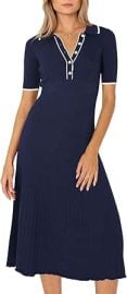 Pink Queen Womenx27s Polo V Neck Short Sleeve Elegant High Waisted Bodycon Ribbed Swing Knit Midi Dresses at Womens Clothing store at Amazon
