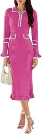 Pink Queen Womenx27s V Neck Bodycon Sweater Dress 2024 Long Sleeve Half Button Slim Fitted Ruffle Ribbed Knit Maxi Pencil Dress at Womens Clothing store at Amazon