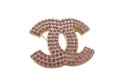 Pink Rhinestone Chanel Pin at eBay