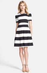 Pink Tartan Stripe Vogue Ponte Fit andamp Flare Dress at Nordstrom