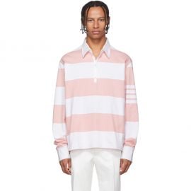 Pink and White Oversized Long Sleeve Polo by Thom Browne at SSense