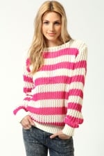 Pink and white striped sweater at Boohoo at Boohoo