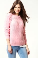 Pink cable knit sweater at Boohoo