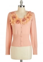 Pink cardigan with rosette detail at Modcloth