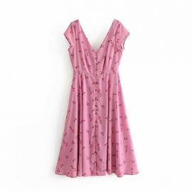 Pink floral button down midi dress at eBay