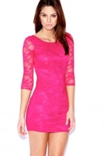 Pink lace bodycon dress at Boohoo