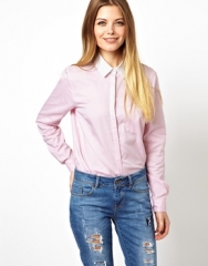 Pink shirt with white collar at Asos