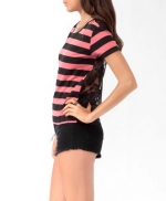 Pink striped tee with lace back at Forever 21