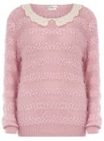 Pink sweater with white lace collar at Dorothy Perkins at Dorothy Perkins