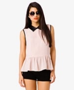 Pink top with leather collar and trim at Forever 21