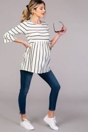PinkBlush Ivory Striped Peplum Ruffle Maternity Top at Pink Blush