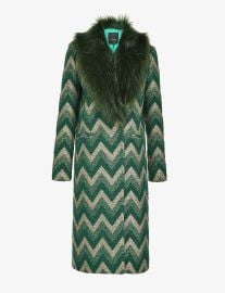 Pinko Libra Chevron jacquard Coat With Faux fur Collar at Farfetch