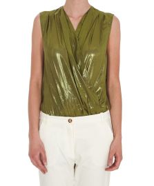 Pinko Metallic Sleeveless Wrap Bodysuit at Cettire