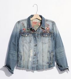 Pinstripe Denim Trucker Jacket by Driftwood at Free People