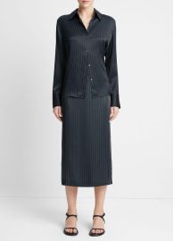 Pinstripe Silk Slim Long-Sleeve Shirt in Shirts amp Tees at Vince