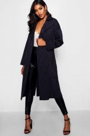 Pinstripe duster coat at Boohoo