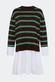 Pip Poplin Combo Dress In BrownZingy Green Stripe amp Macadamia Simon Miller at Simon Miller