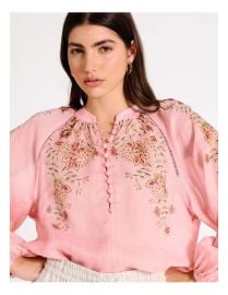 Piper Ramie High Neck Button Blouse in Light Pink MYER at Myer