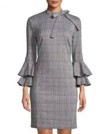 Plaid Bell-Sleeve Tie-Neck Sheath Dress by Alexia Admor at Last Call