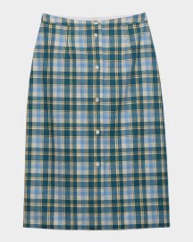Plaid Cotton Button-Down Pencil Skirt at Neiman Marcus