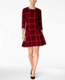 Plaid Drop Waist Sheath Dress by Tahari ASL at Amazon