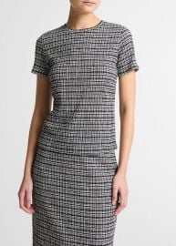 Plaid Grid-Knit Short-Sleeve Crew Neck Top at Vince