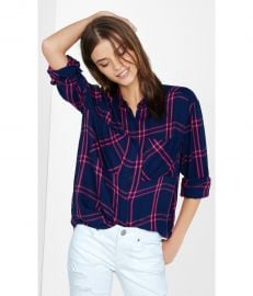 Plaid Oversized Shirt in Blue and Pink at Express