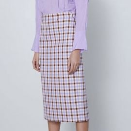 Plaid Pencil Skirt in Lilac by Zara at Zara