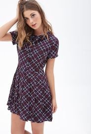 Plaid Print Pleated Shirtdress at Forever 21