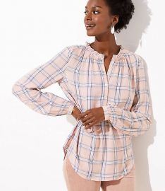 Plaid Ruffle Henley Tunic at Loft