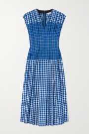 Plaid Silk Cap Sleeve Dress by Tory Burch worn by Tory Burch on GMA at Net A Porter