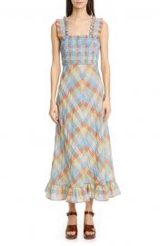 Plaid Smocked Seersucker Midi Sundress at Nordstrom