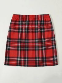 Plaid Split Detail Skirt at Shein