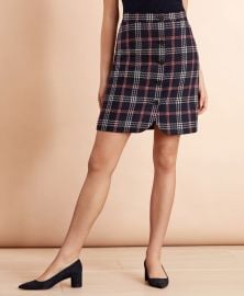 Plaid Wool-Blend Button-Front Skirt at Brooks Brothers