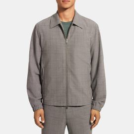 Plaid Wool-Blend Zip-Up Jacket Outlet at Theory