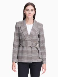 Plaid belted jacket at Calvin Klein