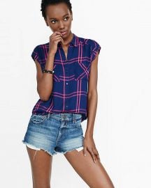 Plaid cap sleeve shirt at Express