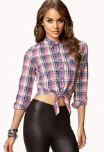 Plaid tie front shirt in red at Forever 21