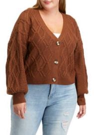 Planet Gold Plus Size Long Sleeve Cropped Cable Cardigan belk at Belk